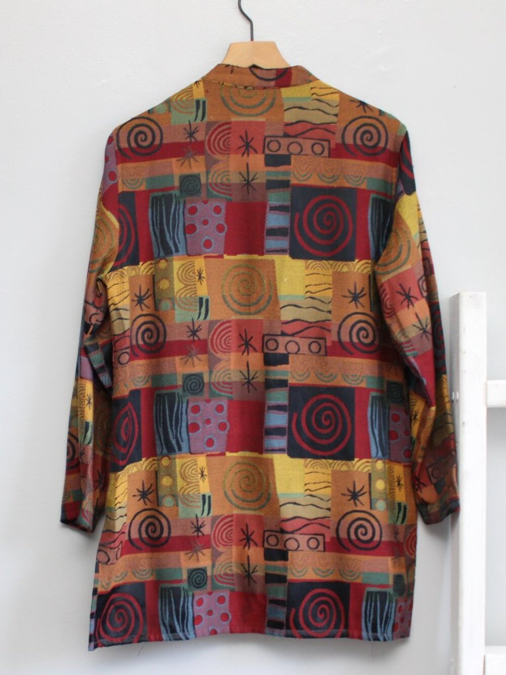 Chico's Design VTG 90s Abstract Printed Mandarin Collar Tunic Jacket Size Medium - Picture 2 of 4